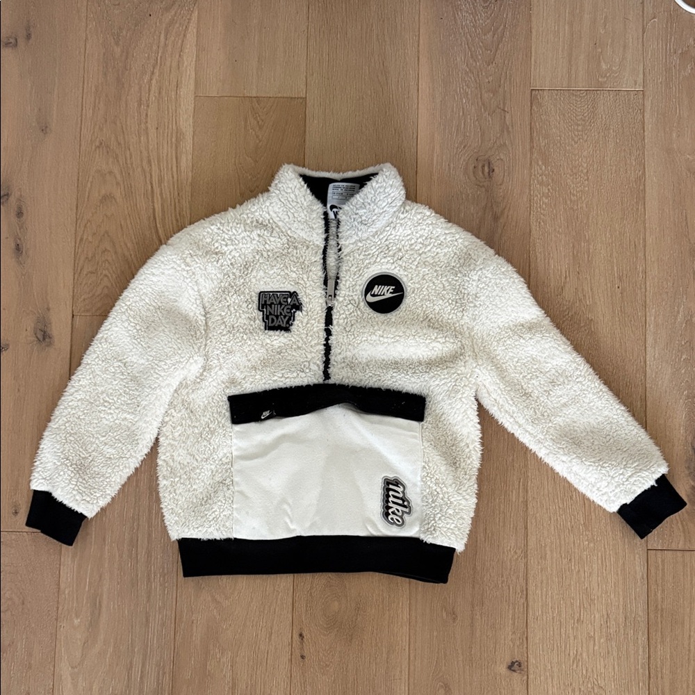 Nike Kids Cream Sherpa Half-Zip Hoodie with Black Accents